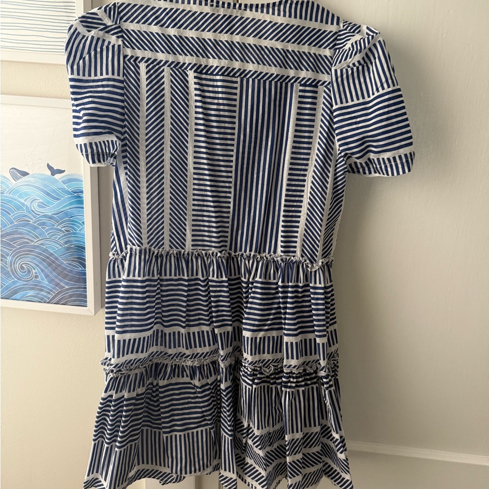 Aqua puff sleeve Striped Blue and White Mini Dress - Picture 3 of 4